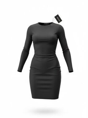 PrettyLittleThing Charcoal Black Long Sleeve Midi Bodycon Dress